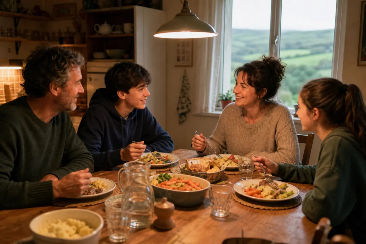 Estudiante de intercambio cenando con su familia de acogida en Irlanda